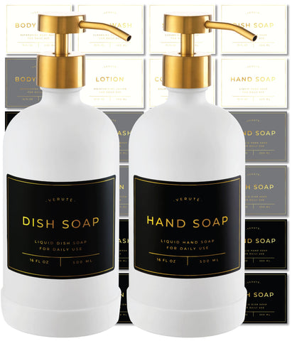Verute hand soap dispenser with amber bottle for organized kitchen counters