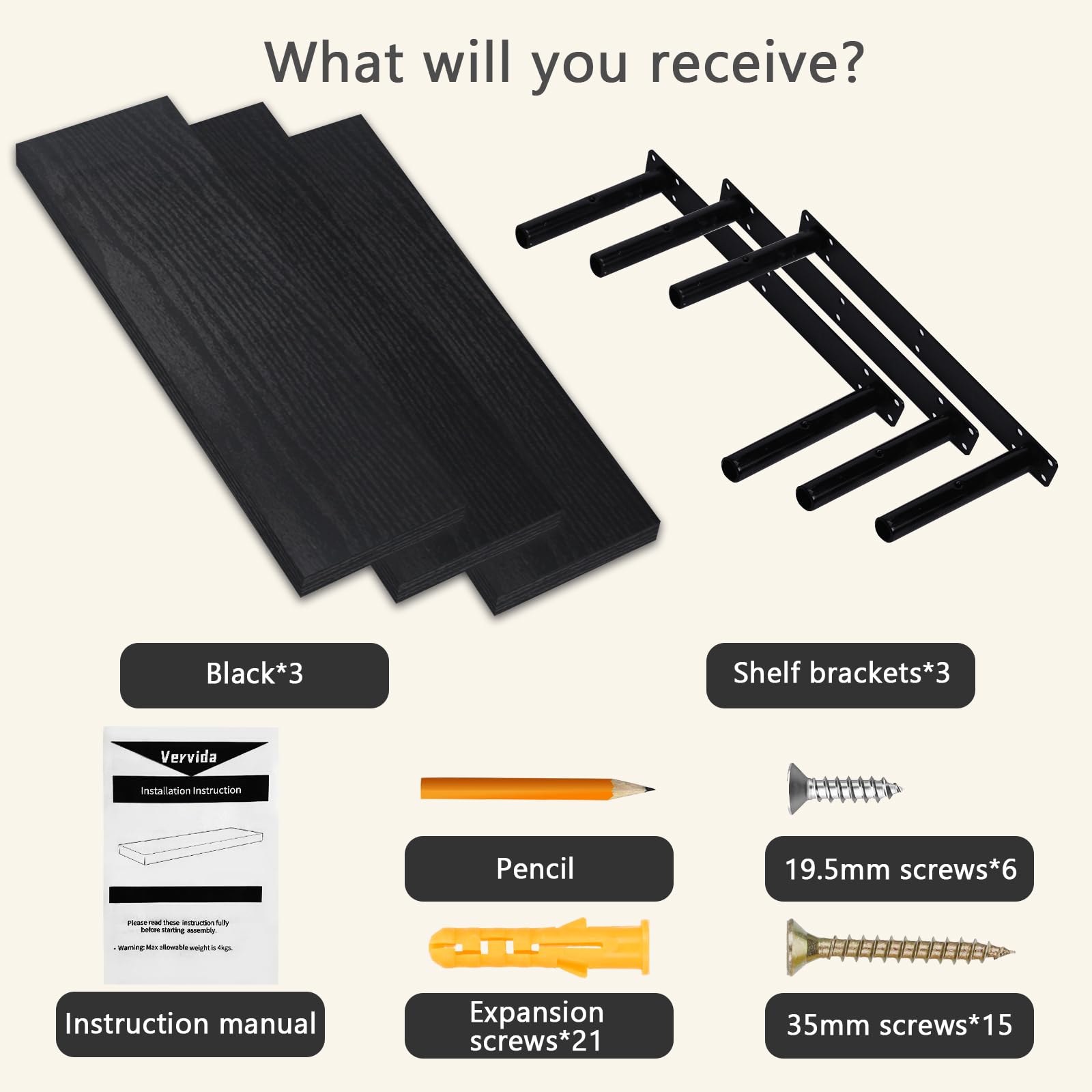 Vervida durable black shelves support daily items with reliable mounting