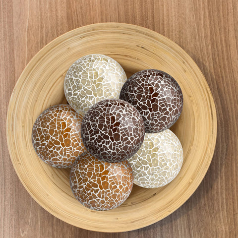 Vesici mosaic spheres arranged as a table centerpiece for dining or shelves