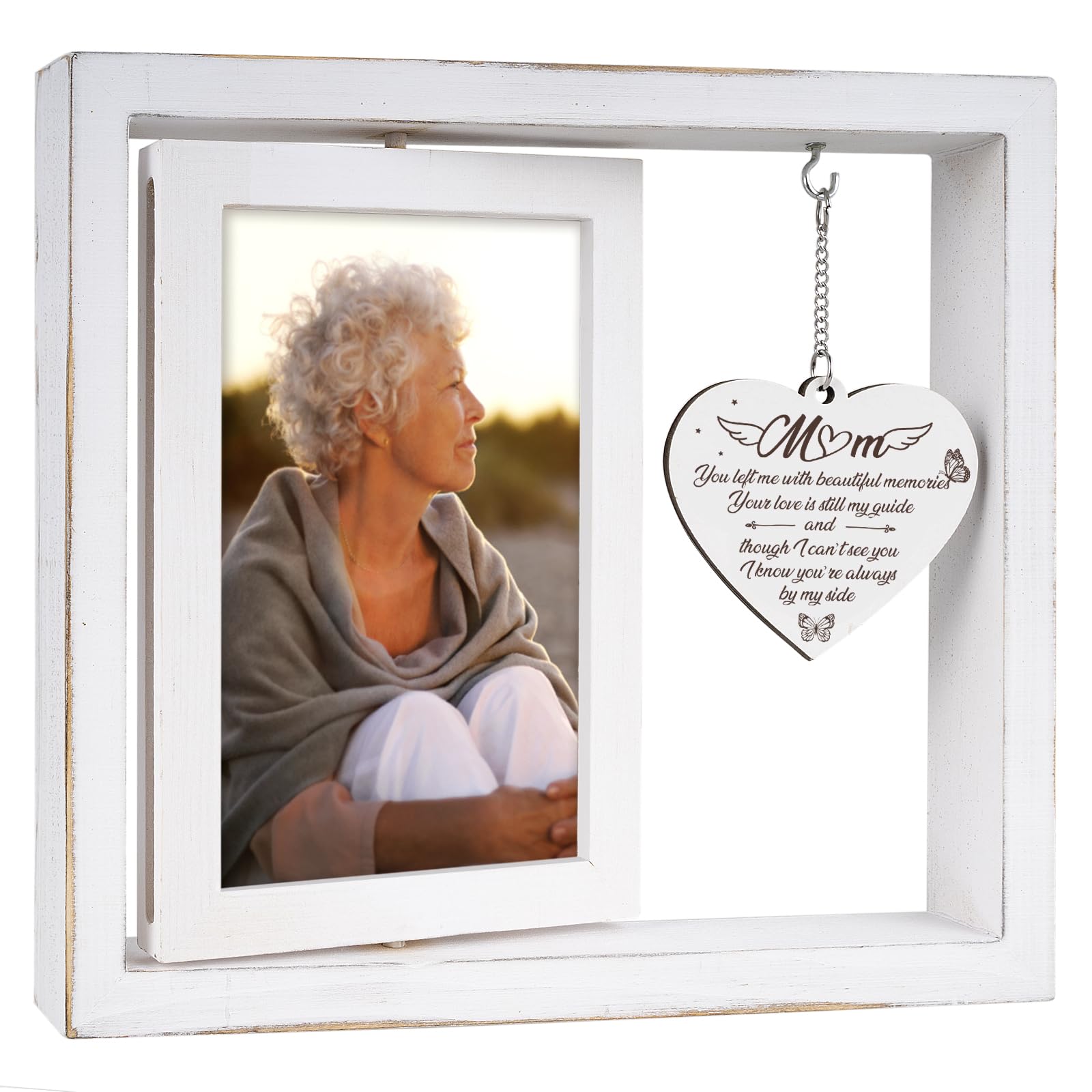 Vetbuosa memorial frame front view with heart pendant for mom tribute