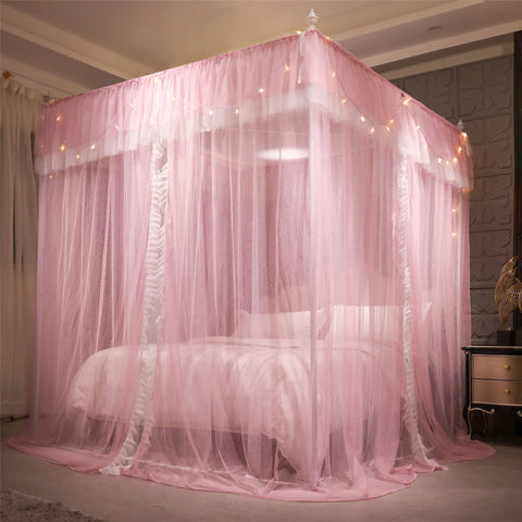 VETHIN pink-white canopy creates a princess-inspired bedroom retreat