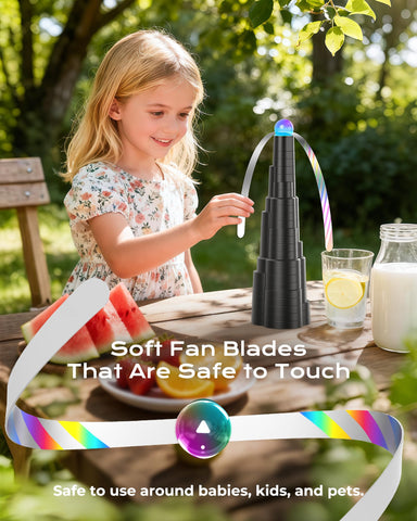 VEUIEIZT fly fan with hanging hook for flexible placement.