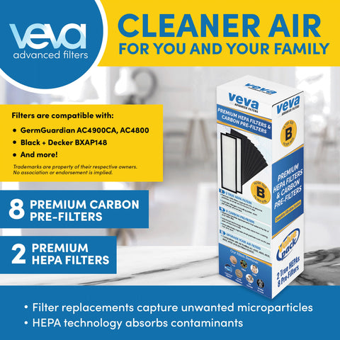 VEVA carbon pre-filter eight-pack helps absorb odors and pollutants