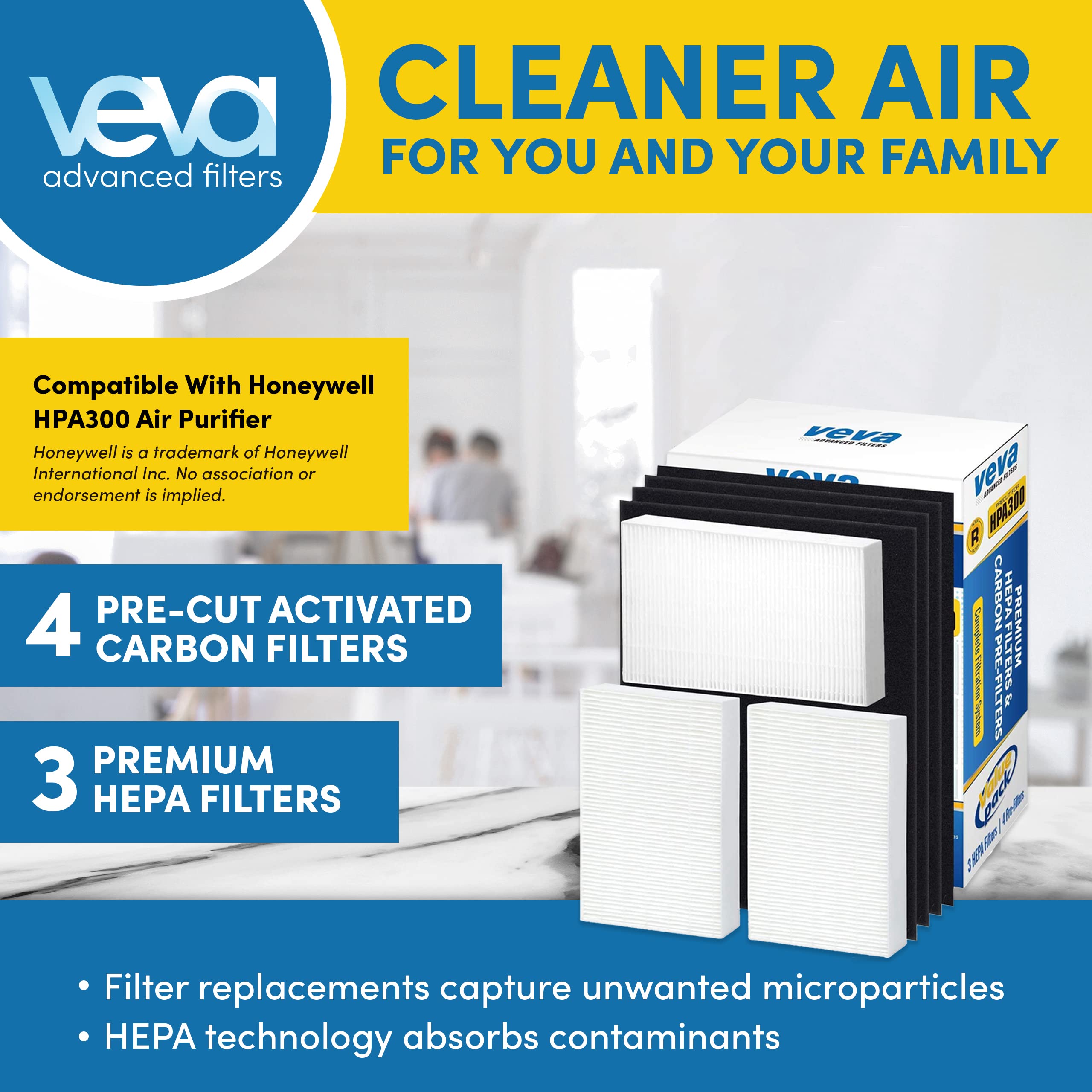 VEVA HPA300 carbon pre-filter improves odor control in kitchens.