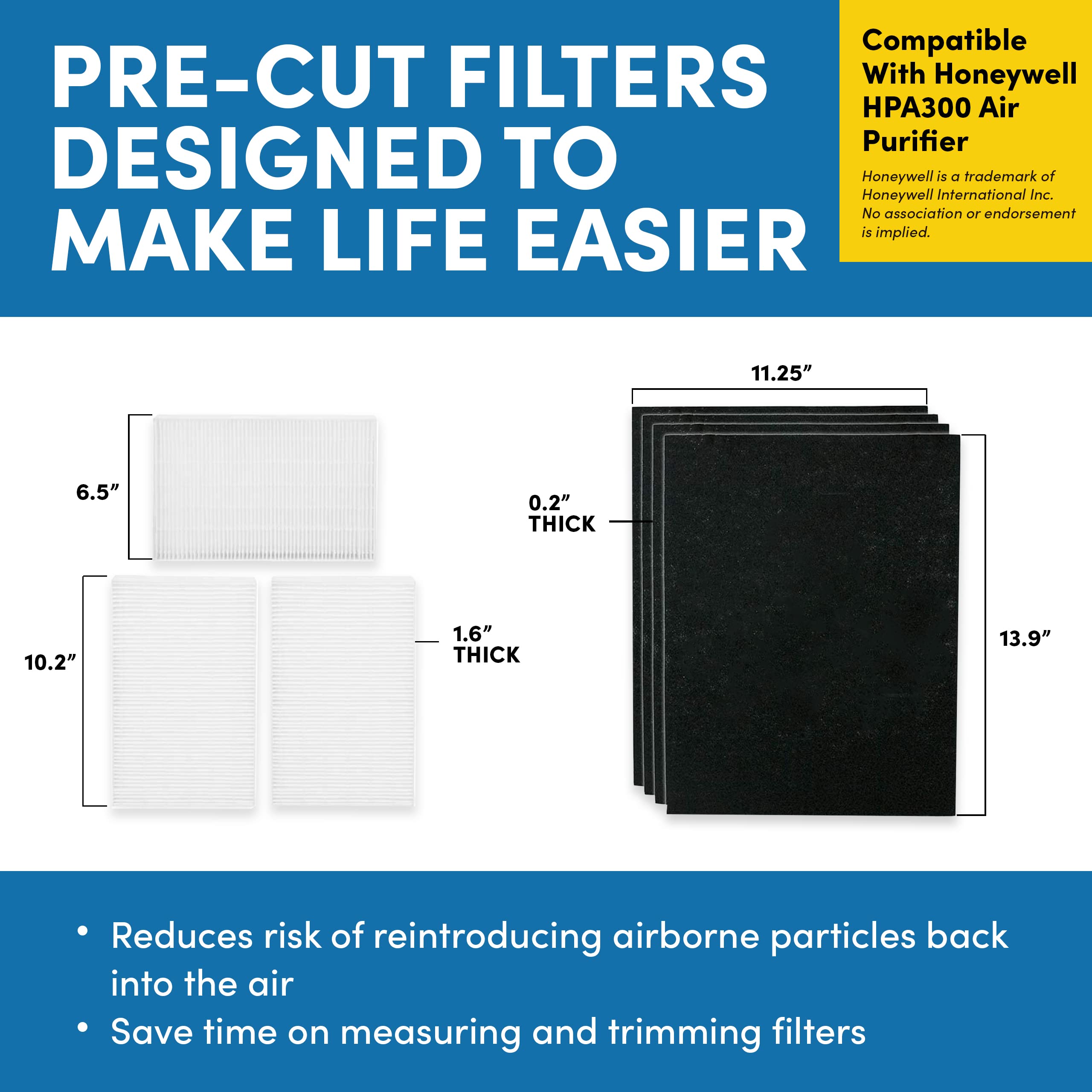 VEVA precut pre-filters measure 14.2 x 17.2 inches.