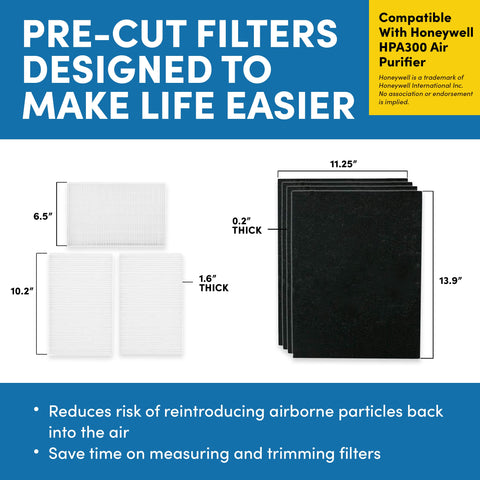 VEVA precut pre-filters measure 14.2 x 17.2 inches.