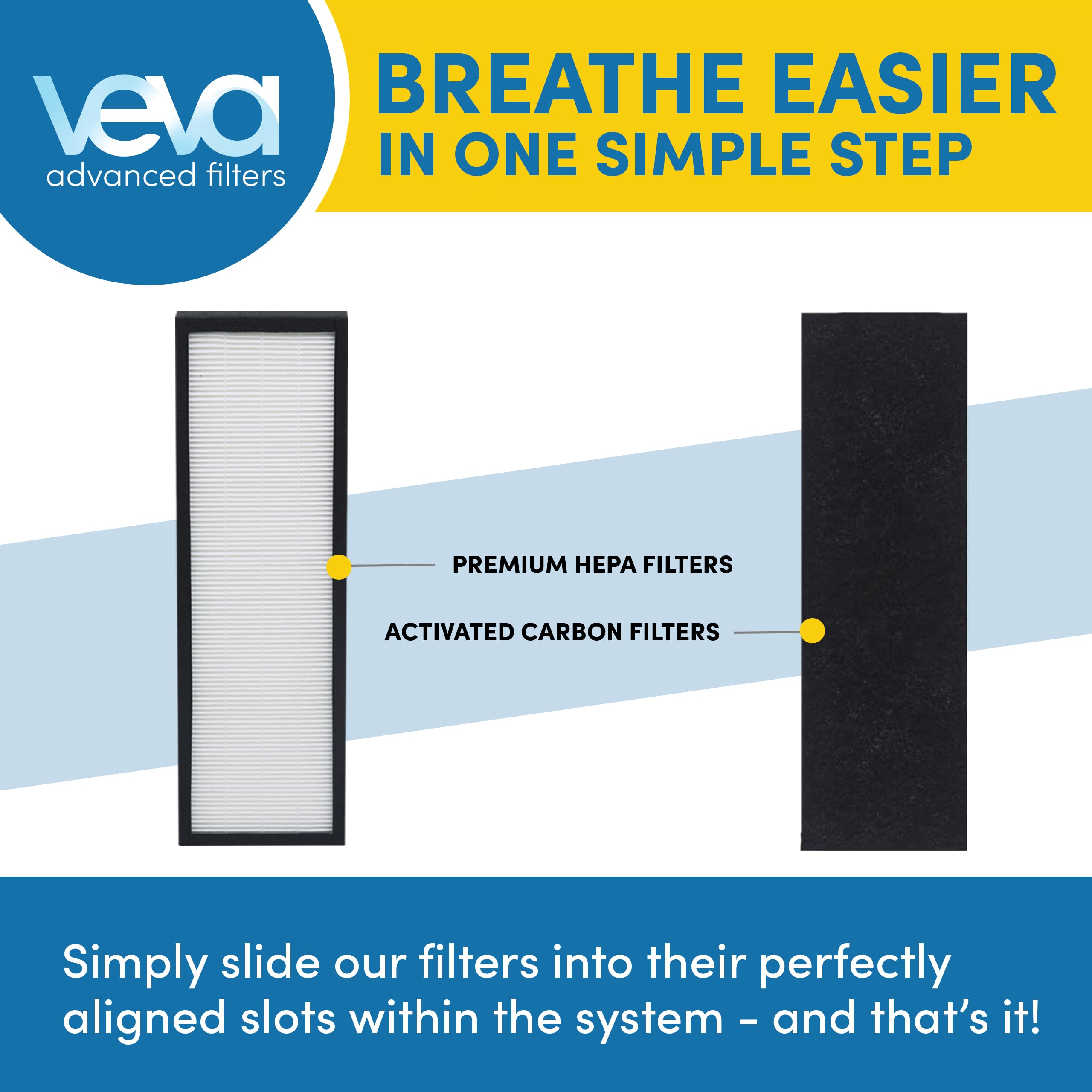 VEVA replacement filters installed in a living room air purifier