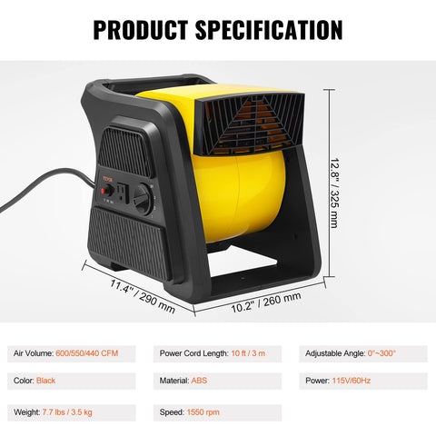 VEVOR 10-foot power cord adds mobility and reach.
