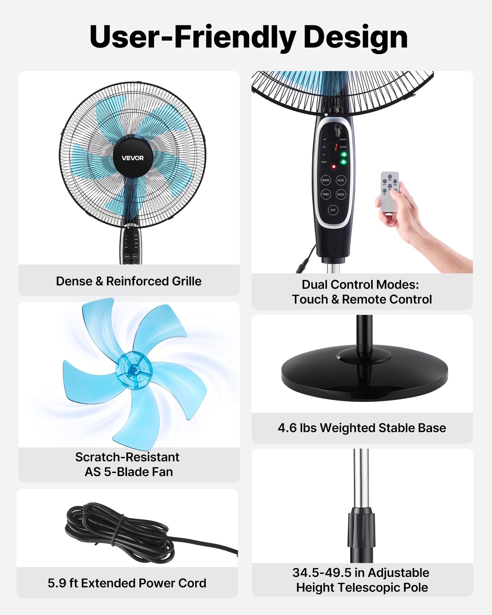 VEVOR 18-Inch Pedestal Fan weighted base provides stability