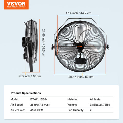 VEVOR 18-inch wall fan 2-pack indoor use suitable for warehouses and basements.