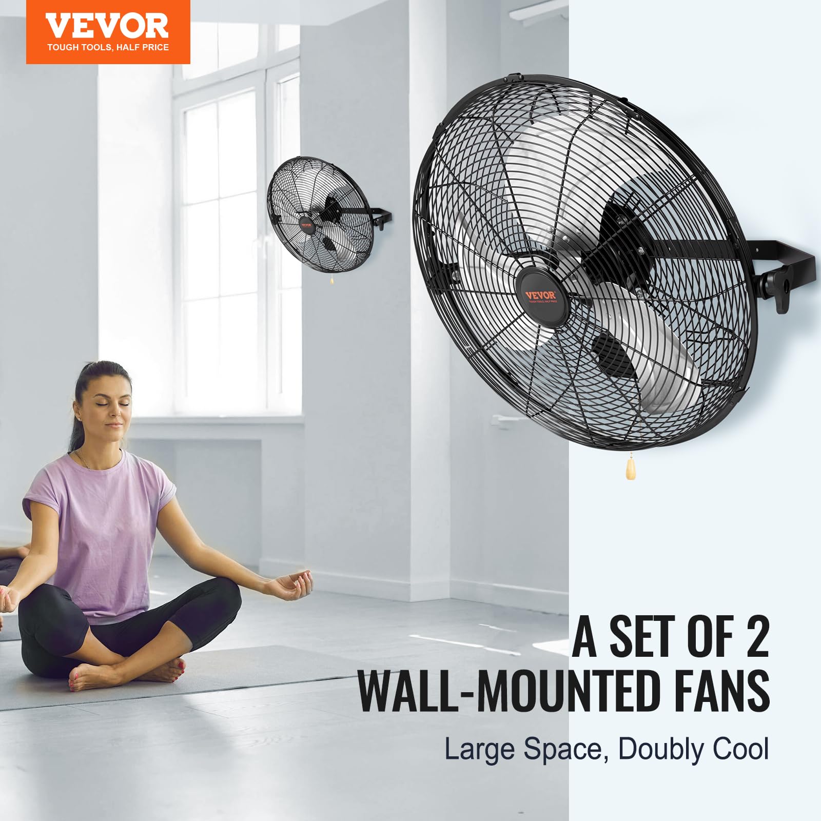 VEVOR 18-inch wall fan 2-pack side view shows compact mounting and powerful airflow.