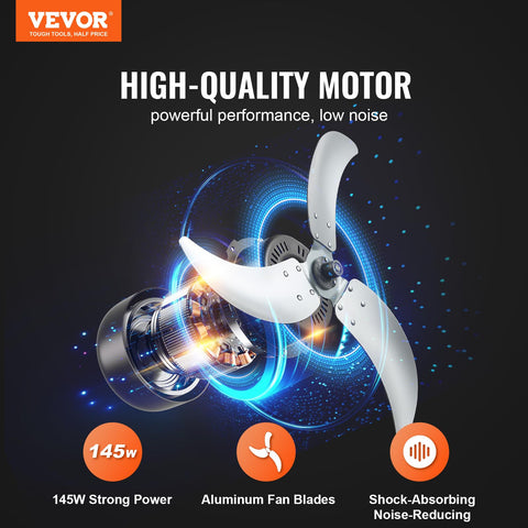 VEVOR 24-inch industrial drum fan side view highlighting adjustable airflow direction for targeted cooling.