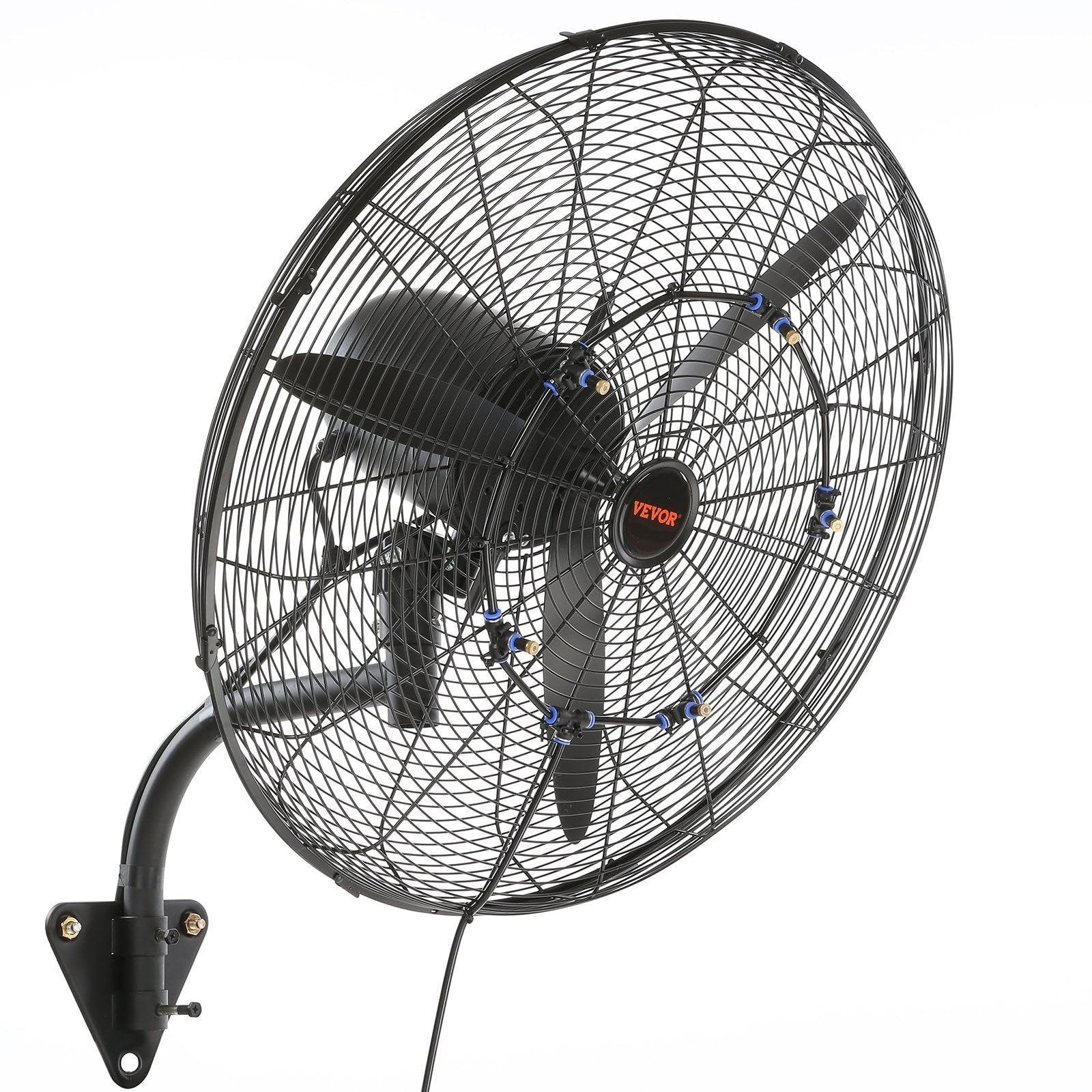 VEVOR 24-inch wall mount fan front view shows durable metal build for lasting cooling.