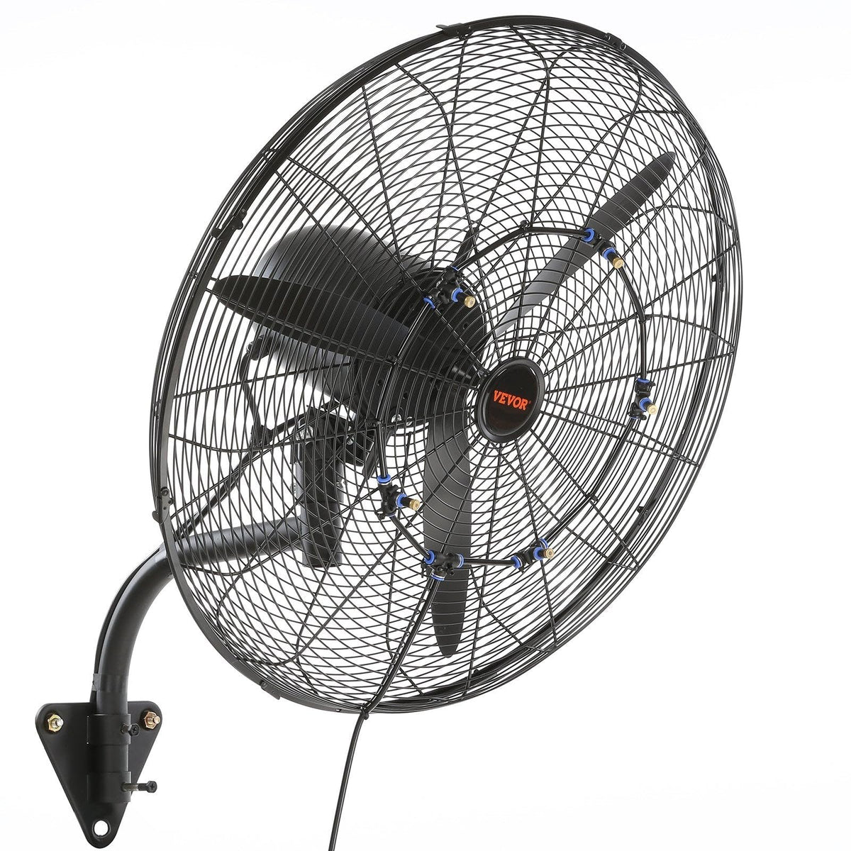 VEVOR 24-inch wall mount fan front view shows durable metal build for lasting cooling.