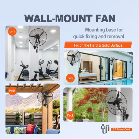 VEVOR wall mount fan with strong cord reach supports flexible mounting.