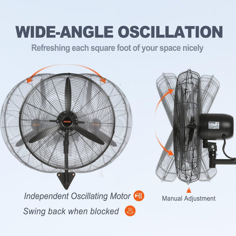 VEVOR wall fan oscillation range covers wide areas for versatile indoor use.