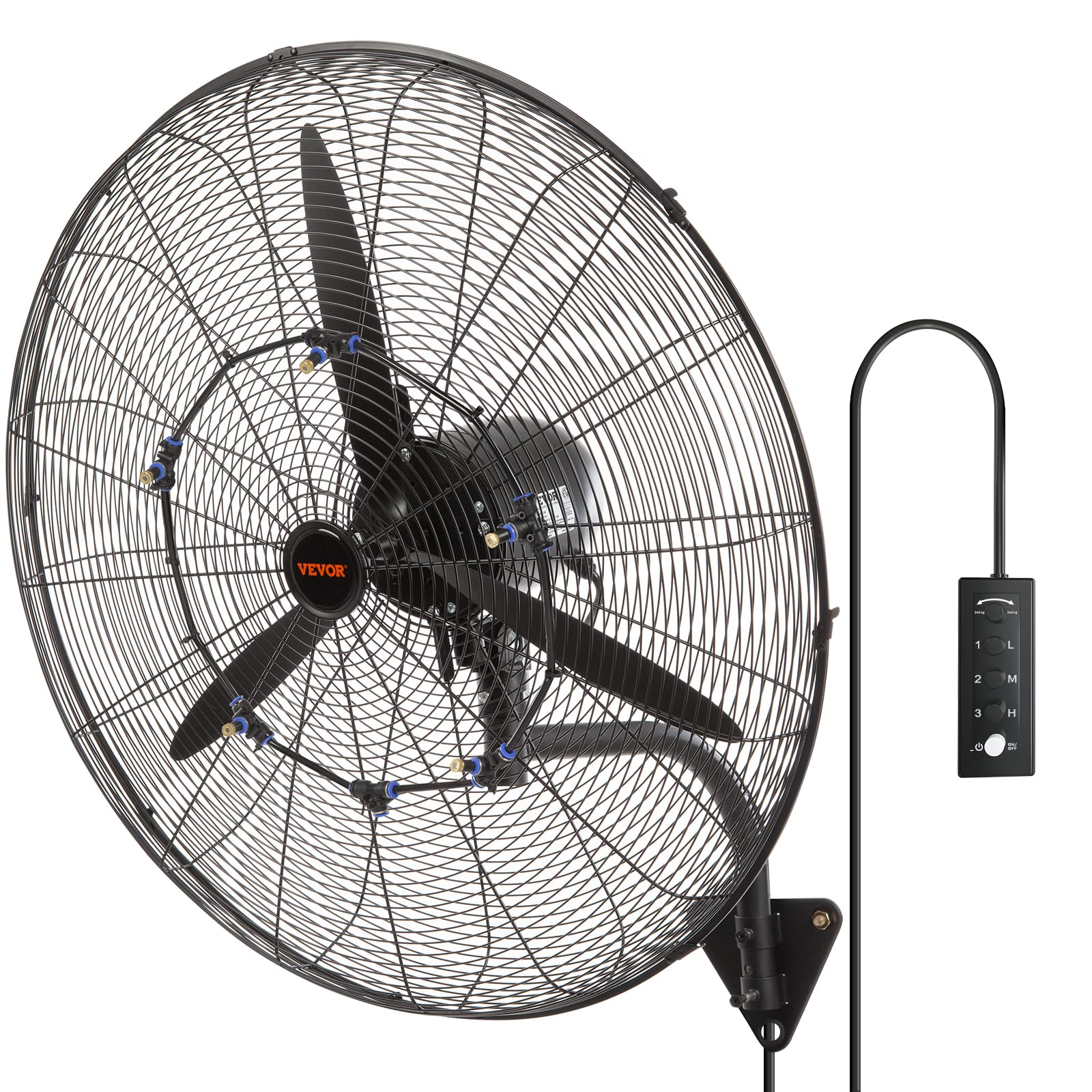 VEVOR 30-inch wall-mount misting fan assembly for easy outdoor cooling.