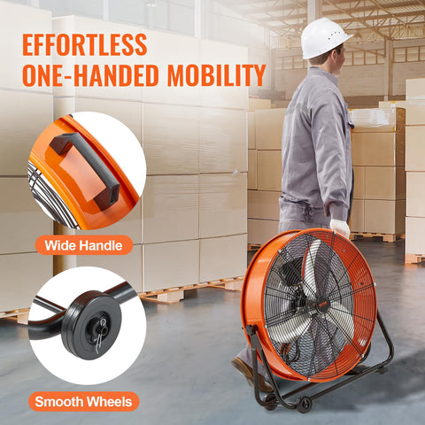 VEVOR 360-degree tilt image shows flexible airflow direction control.