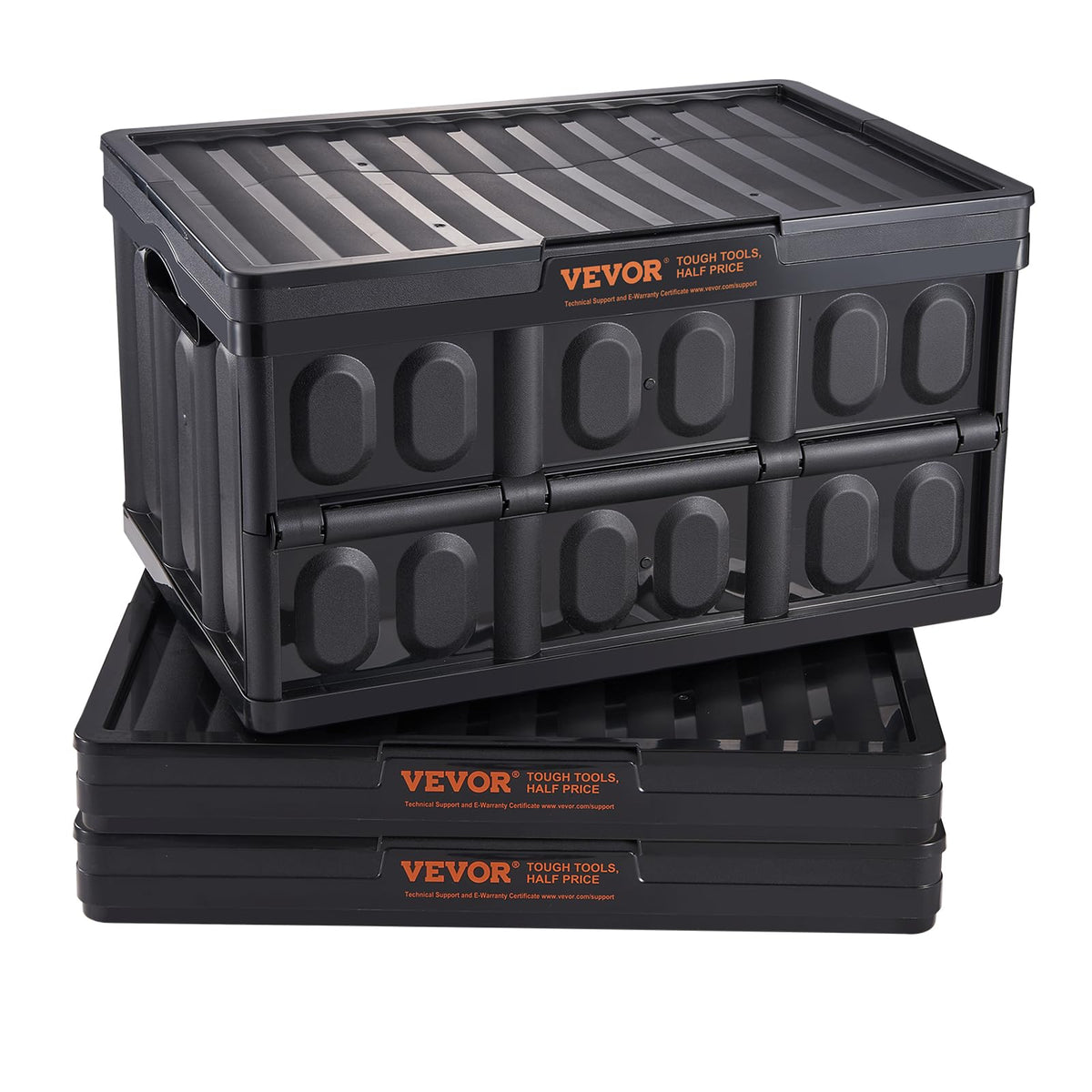 VEVOR 45L collapsible bin with lids open for quick access and organized sorting.