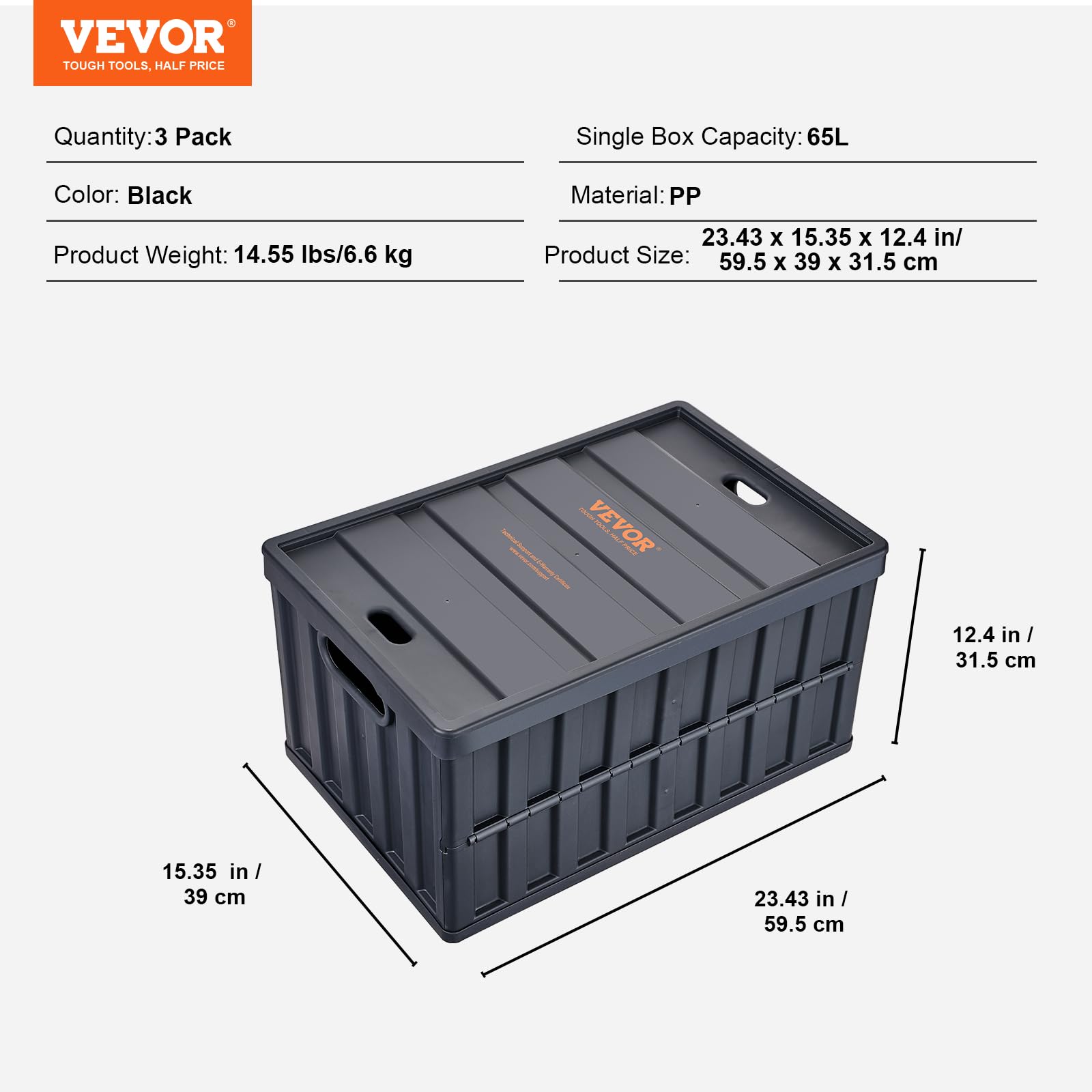VEVOR 65L collapsible storage bin in car organization setup for tools.