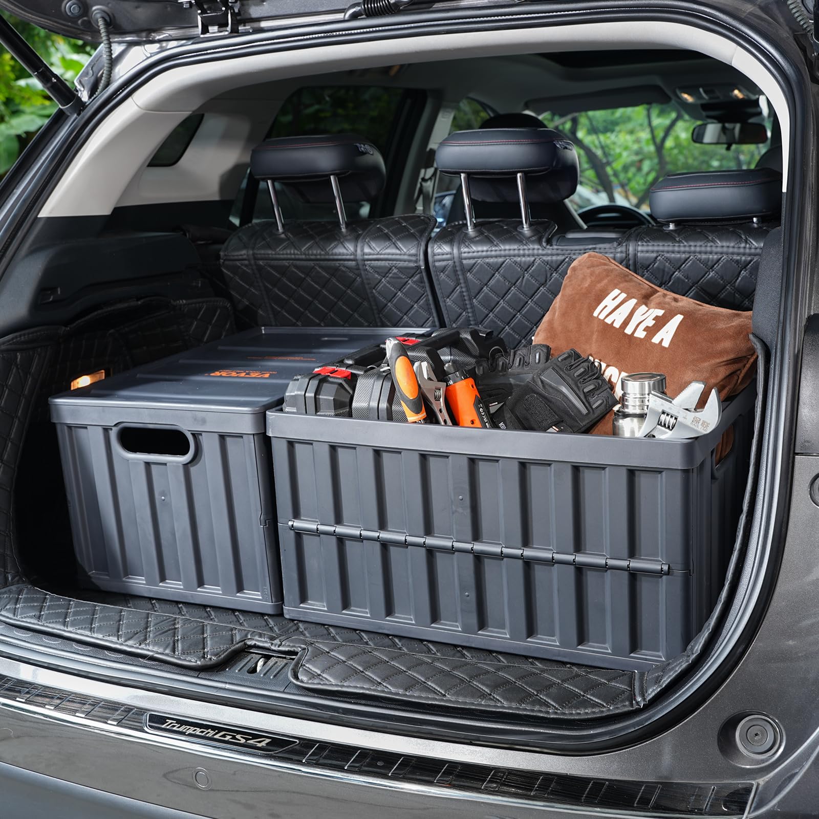 VEVOR 65L collapsible storage bin folded flat for compact storage.