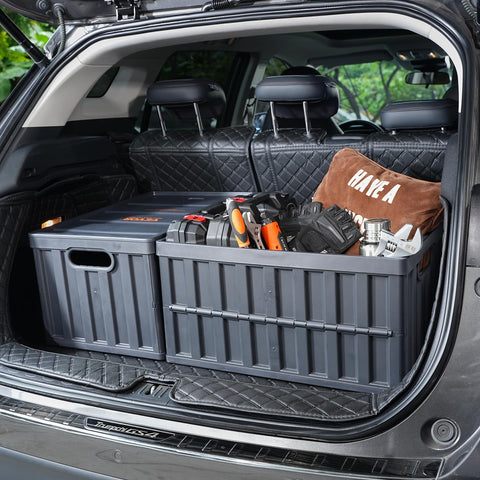 VEVOR 65L collapsible storage bin folded flat for compact storage.