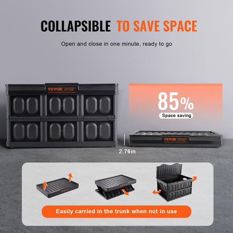 VEVOR 65L collapsible storage bin with ergonomic handles for easy carry.