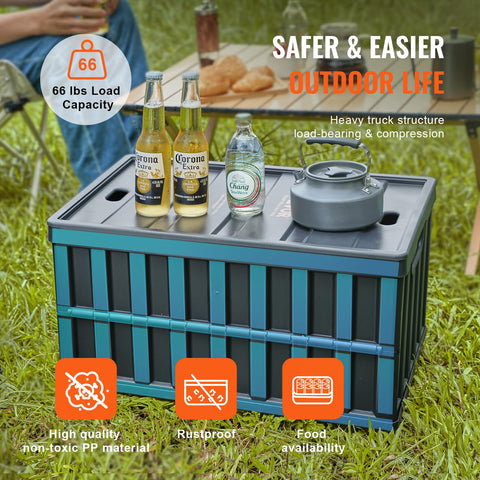 VEVOR 65L collapsible storage bin stacked to save space in a closet.