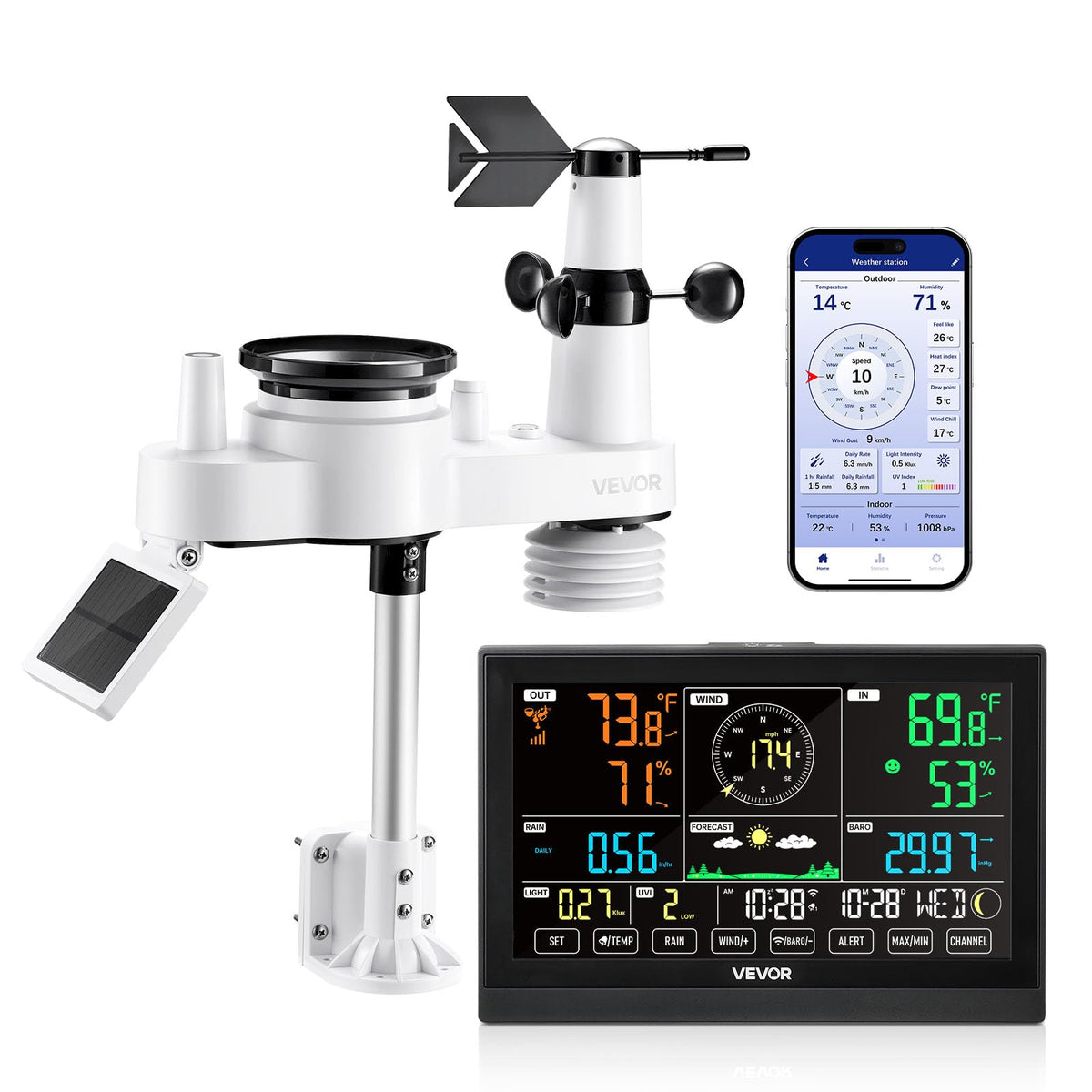 VEVOR 7-in-1 weather station with wifi display shows live data at a glance.