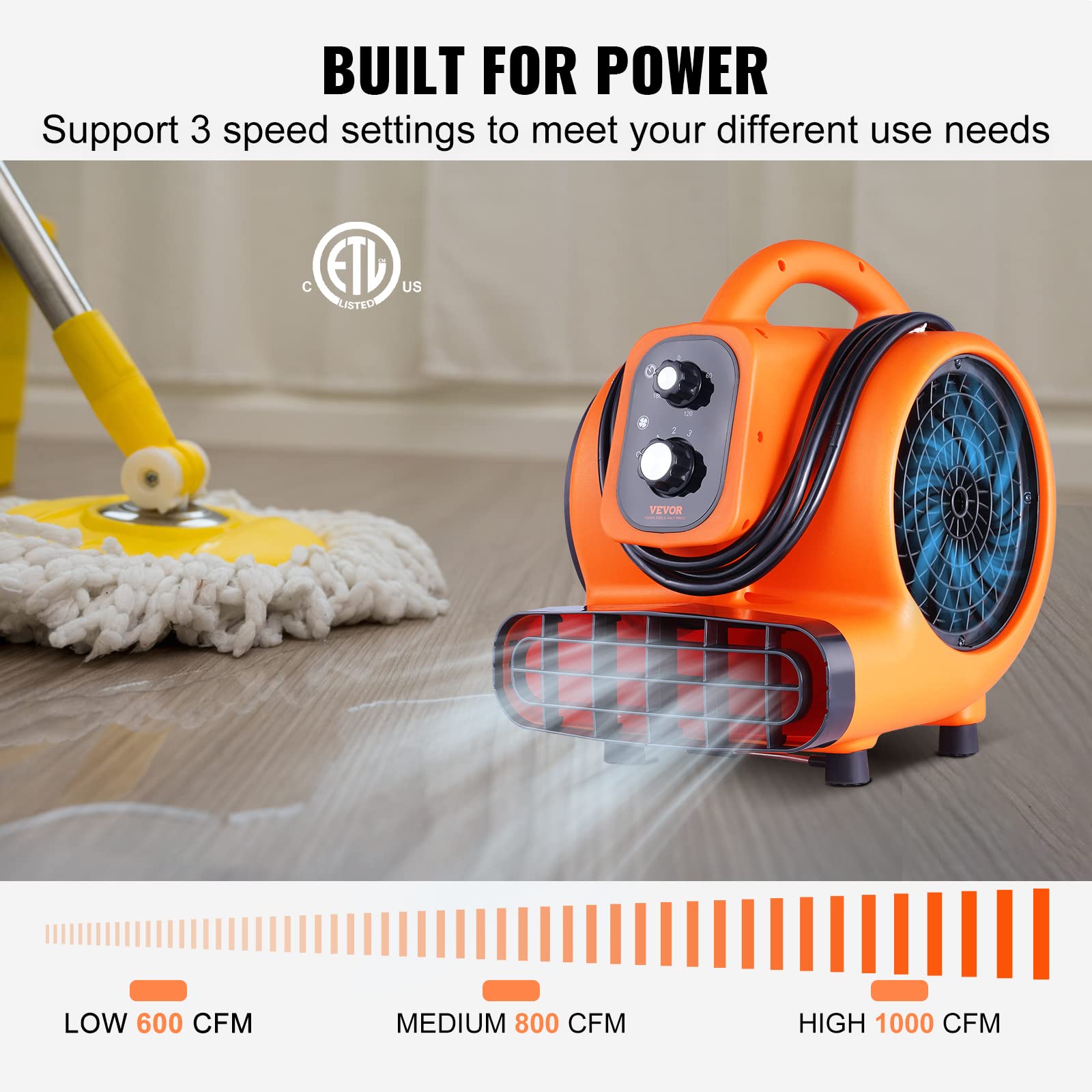 VEVOR Air Mover with accessory outlet enabling daisy-chain cooling