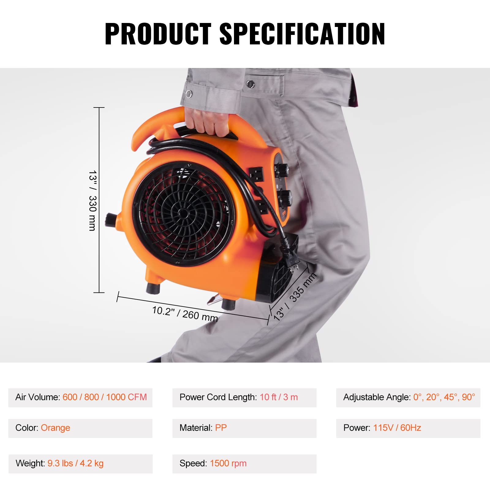 VEVOR Air Mover's compact portable design suits tight spaces