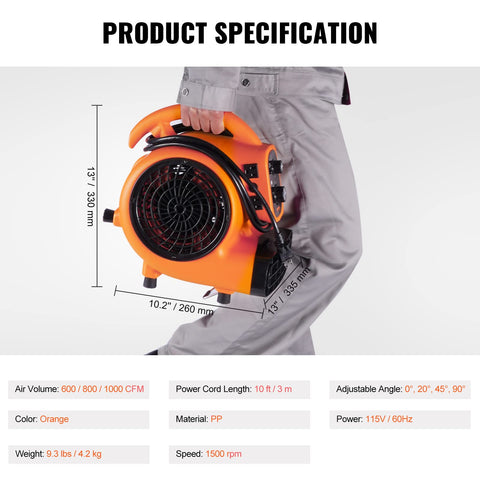 VEVOR Air Mover's compact portable design suits tight spaces