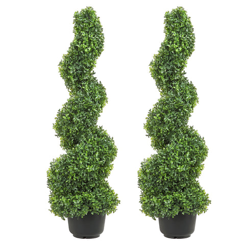 VEVOR artificial boxwood spiral topiary 3ft two-pack detail adds instant visual appeal with zero watering.
