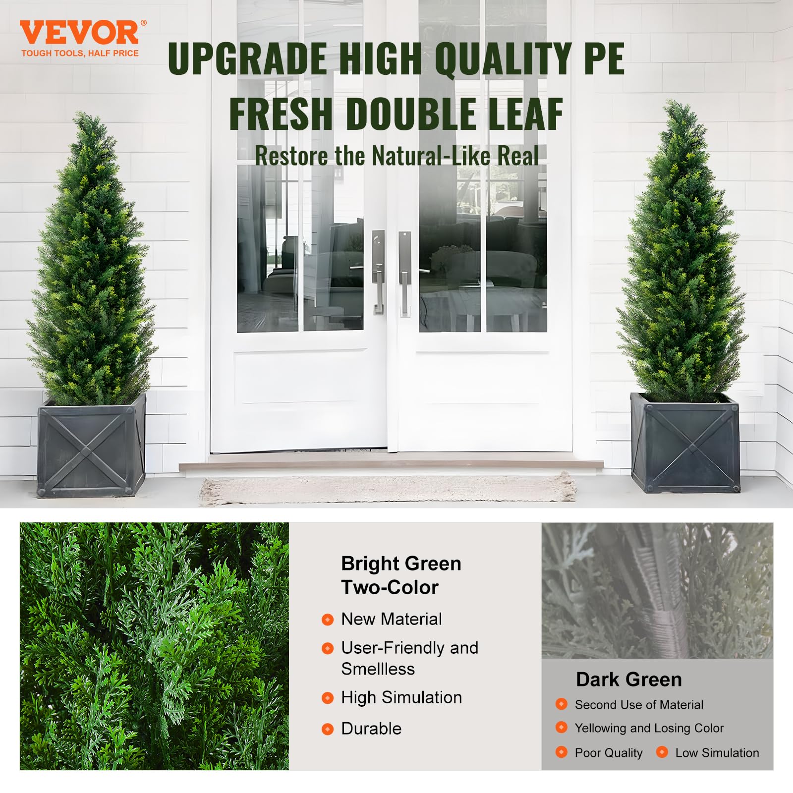 VEVOR artificial cedar trees 48-inch pair, ready for indoor and outdoor displays.