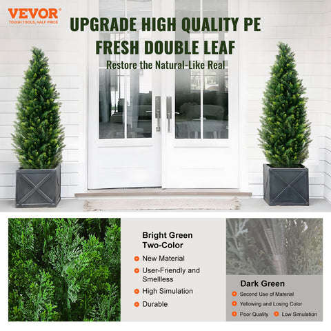 VEVOR artificial cedar trees 48-inch pair, ready for indoor and outdoor displays.