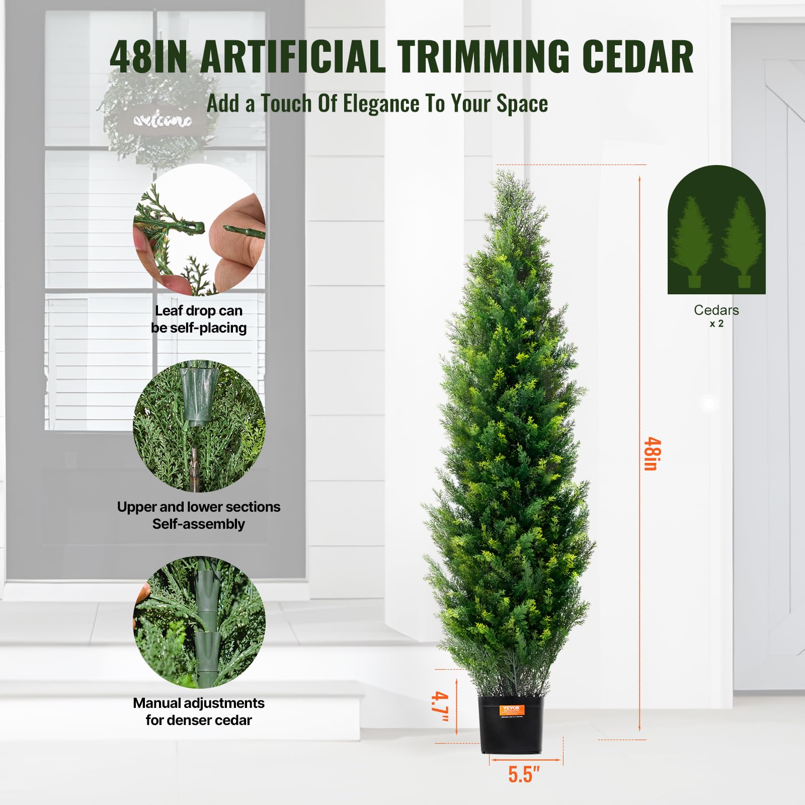 VEVOR cedar tree close-up foliage highlight: dense, lifelike leaves.