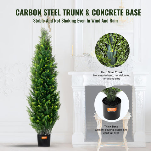 VEVOR artificial topiary cedar tree in outdoor entryway.
