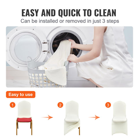 VEVOR beige chair covers easy installation over dining chairs, quick transformation.