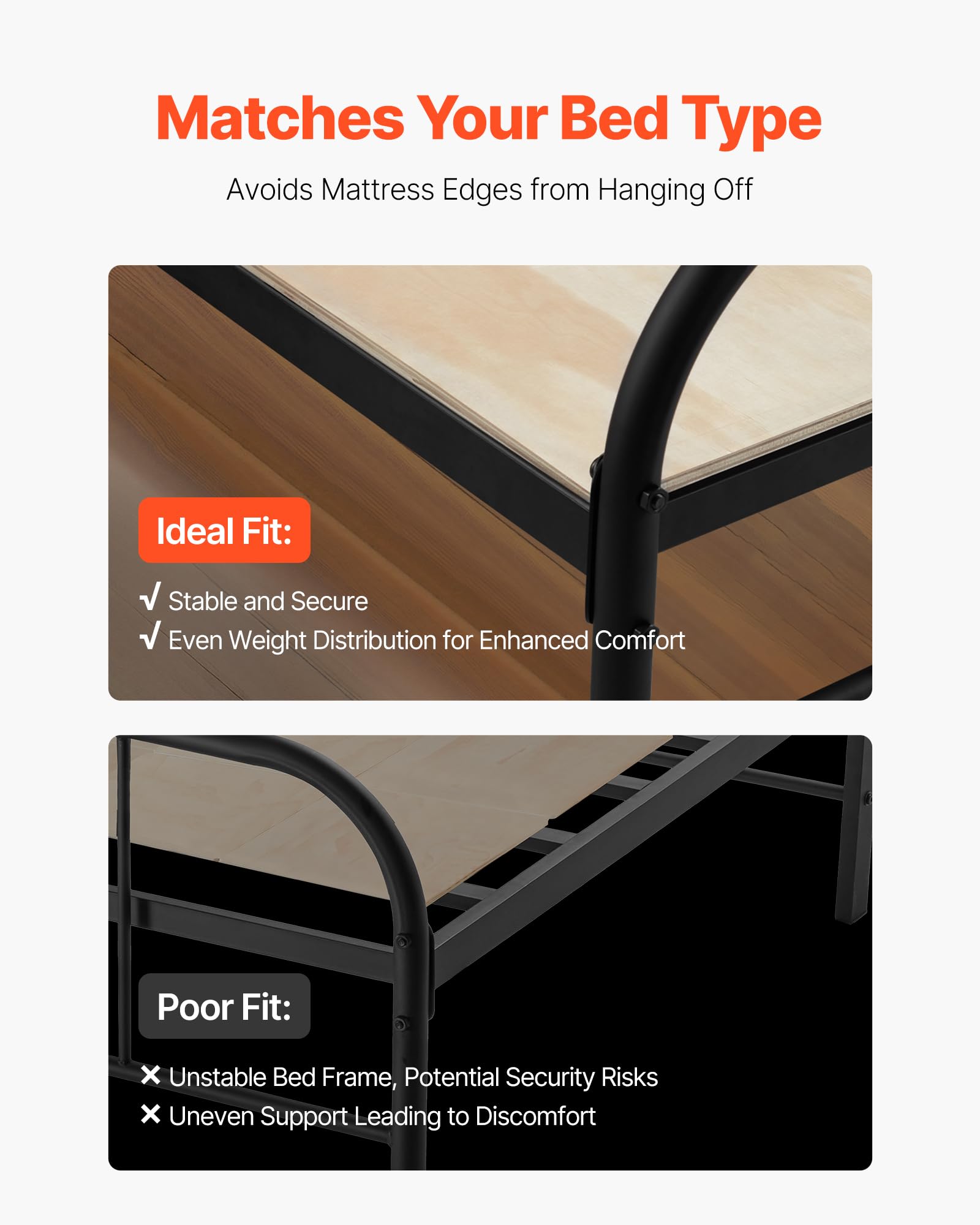 VEVOR bunkie board 0.4-inch thickness provides firm, reliable mattress support.