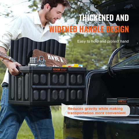 VEVOR collapsible bin easily fits in a car trunk for road trips and errands.