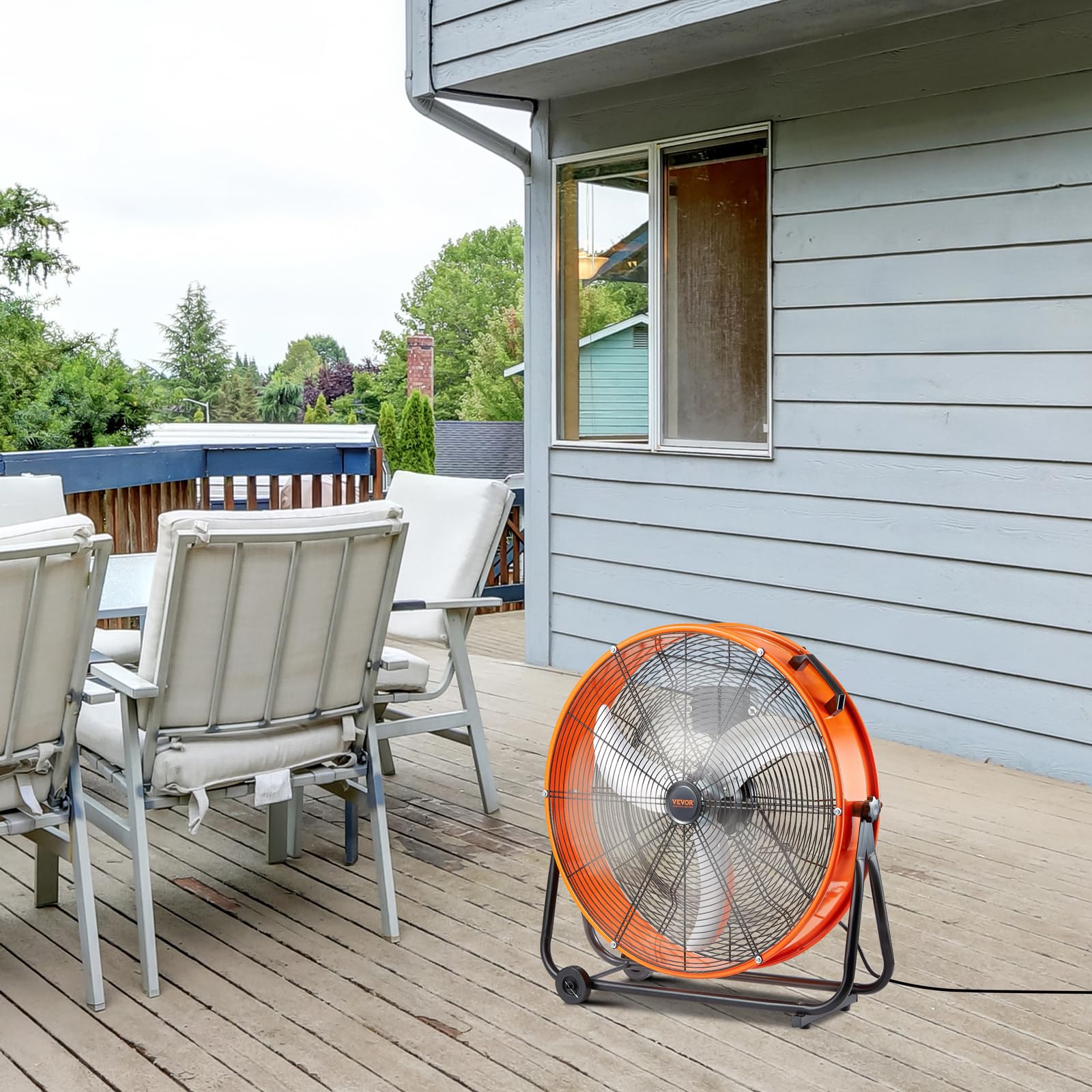 VEVOR fan in a workshop setup delivering efficient ventilation.