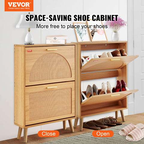 VEVOR entryway storage with rattan doors blends style and concealed shoe storage.