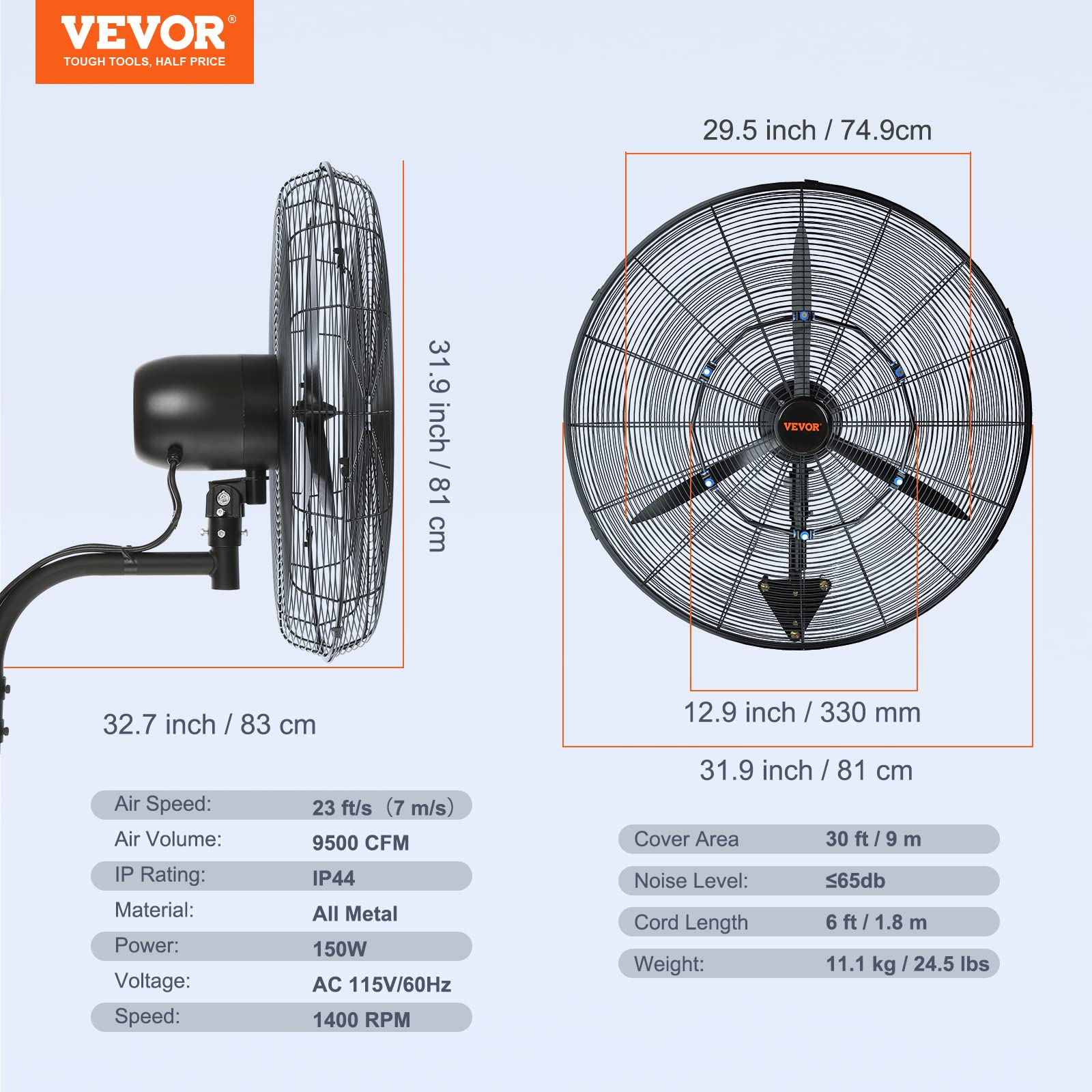 VEVOR ETL-listed fan for safe commercial or residential setup.