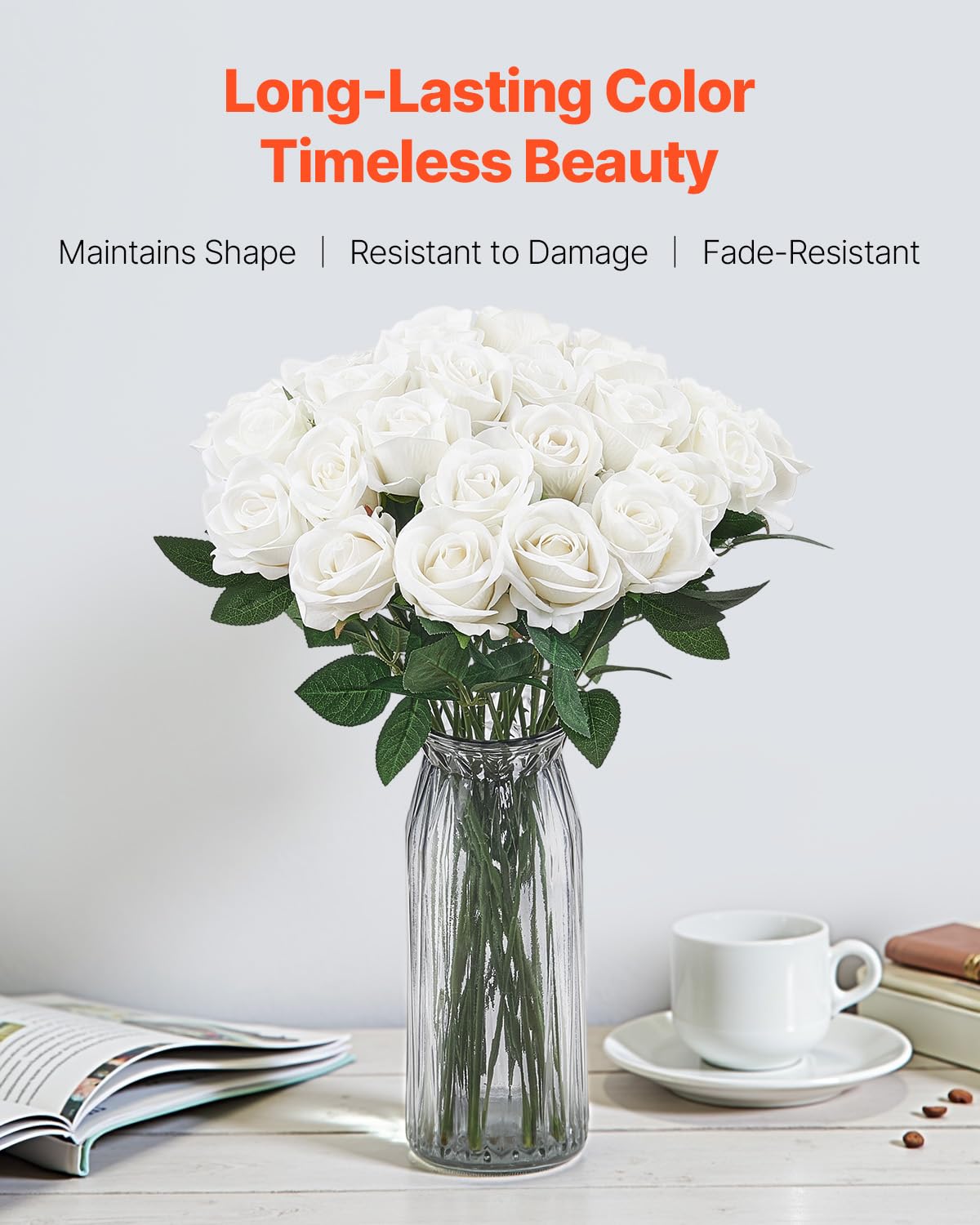 VEVOR fake roses with 20-inch stems for versatile wedding decor.