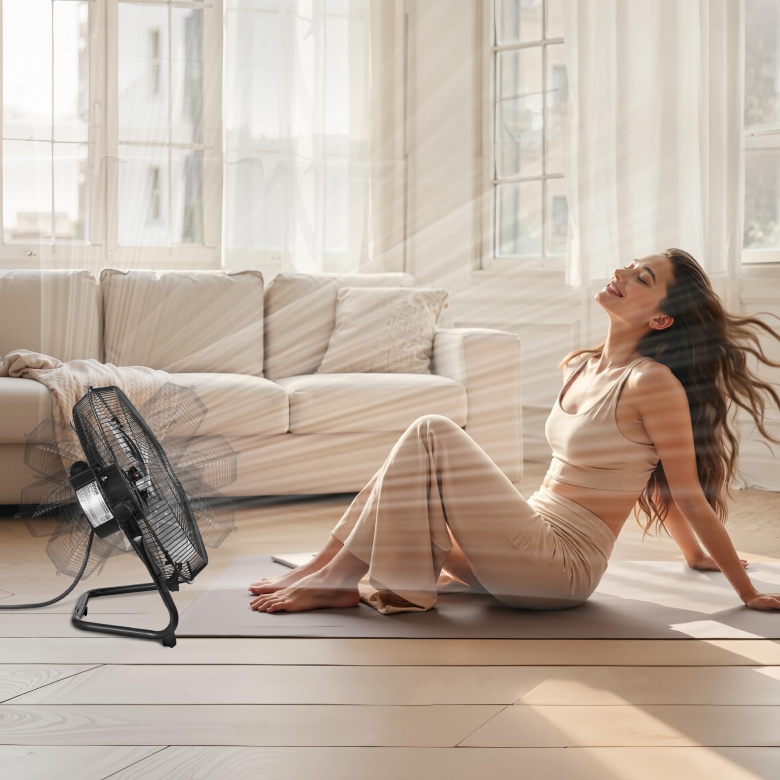 VEVOR floor fan base attached for quick setup and stable operation.