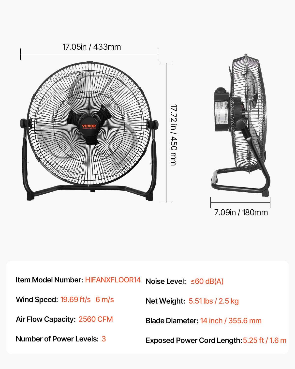 VEVOR floor fan operates quietly, maintaining focus with under 60 dB.