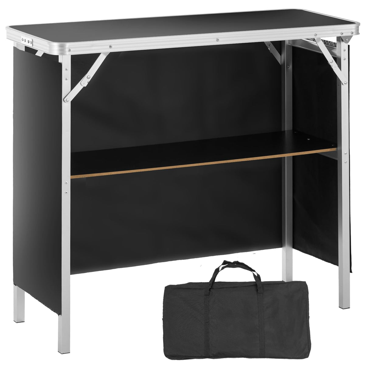 VEVOR folding portable bar table top shows sturdy aluminum frame and MDF surface for durable displays.