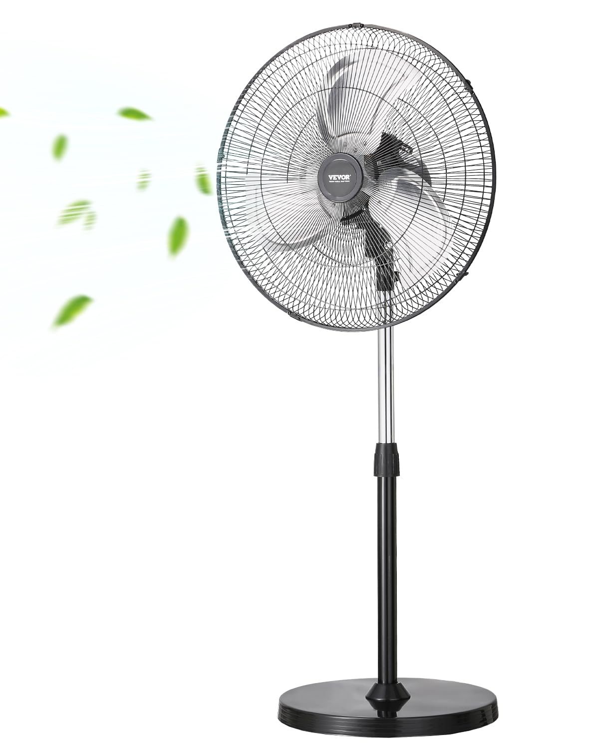 VEVOR industrial pedestal fan front view showing sturdy build and wide airflow potential