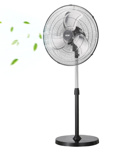 VEVOR industrial pedestal fan front view showing sturdy build and wide airflow potential