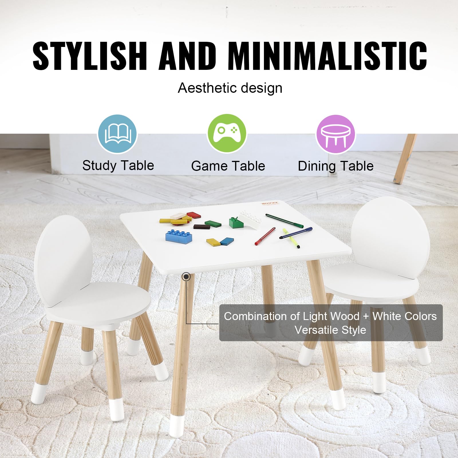 VEVOR kids table and chairs with rounded edges for safer play
